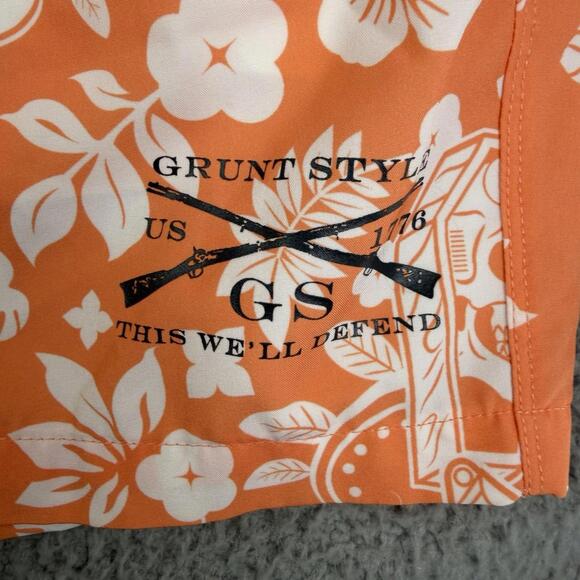 Grunt Style Men's Large Swim Trunks Tropical Death Orange White 7" Inseam Liner - Picture 2 of 14